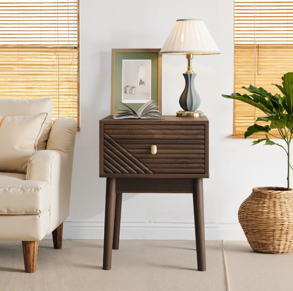 Comodino ULEVR 40x40x55 cm con 2 cassetti, maniglie in metallo e finitura noce