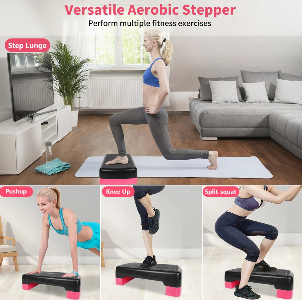 Step aerobico regolabile 45,72×27,94×10,16-15,24 cm in PE nero e rosso