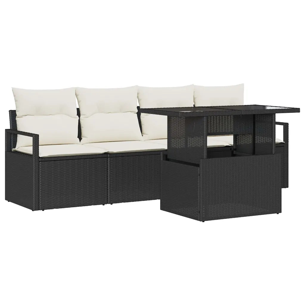 Set Divano da Giardino 5 pcs Nero e Crema polyrattan 3348723