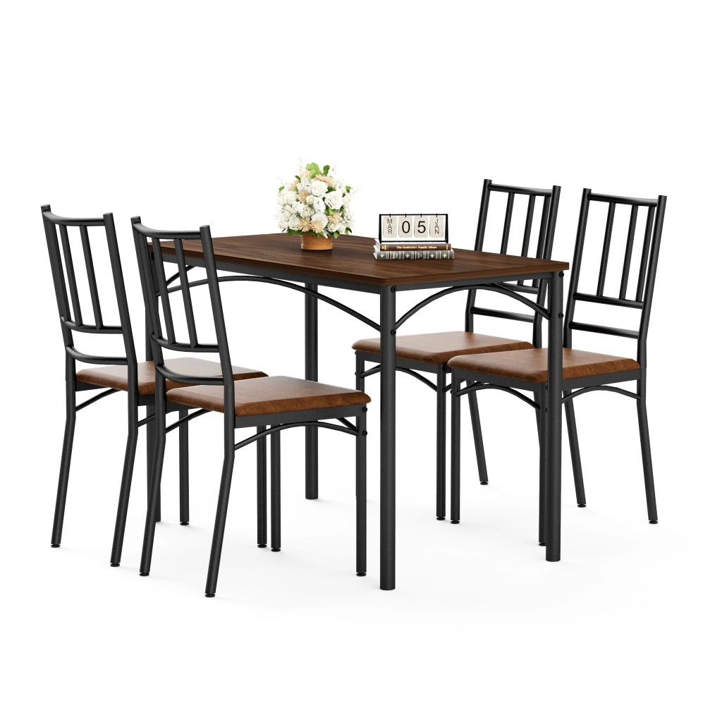 Set tavolo da pranzo con 4 sedie salvaspazio in legno color noce e acciaio