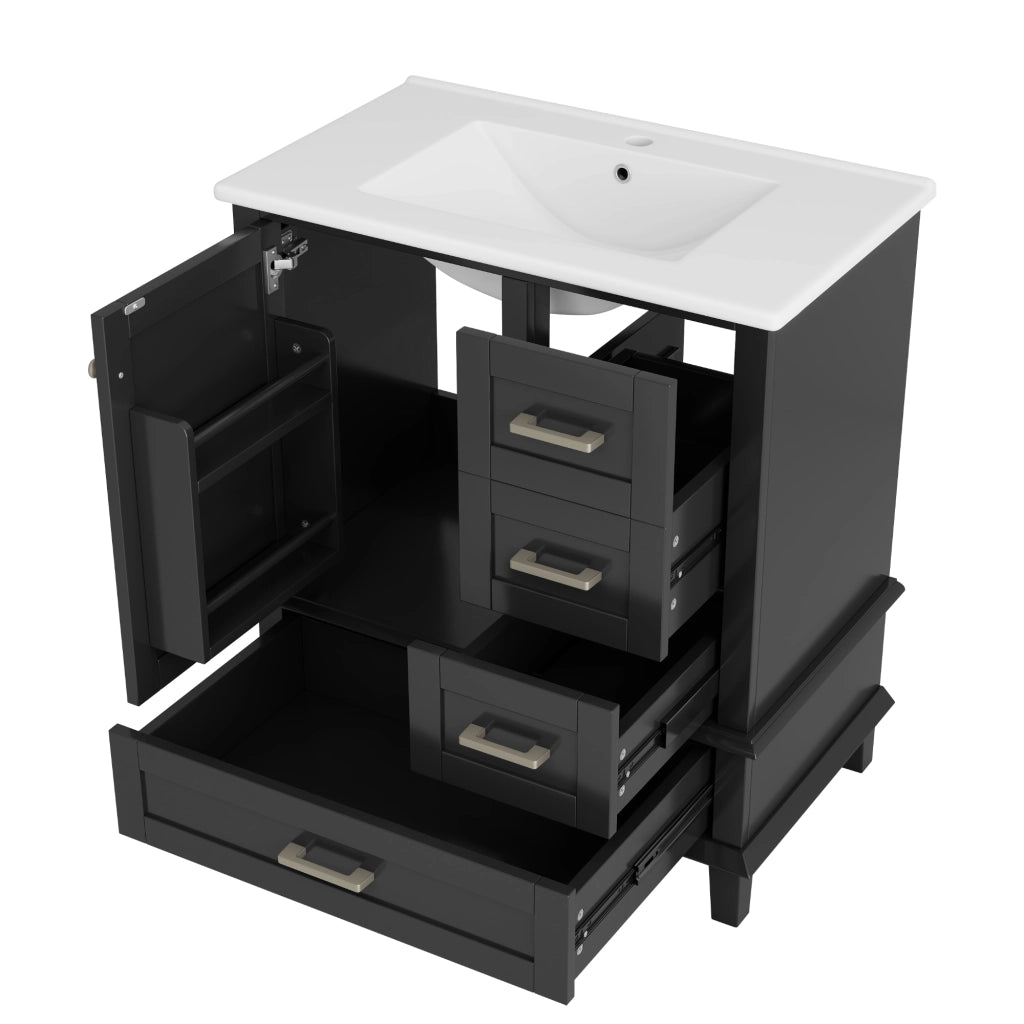 Mobile bagno 76x45;5x83;5 cm con lavabo in ceramica; 3 cassetti silenziosi e ripiano; MDF nero