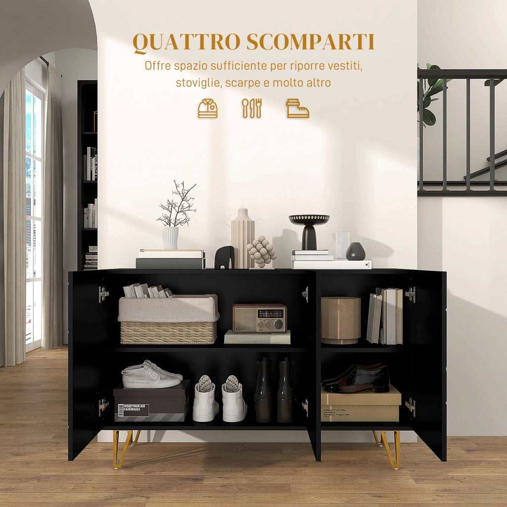 Cassettiera con 2 Ante e Ripiano Regolabile ¨C zephmum ¨C Nero e Oro 120x40x75