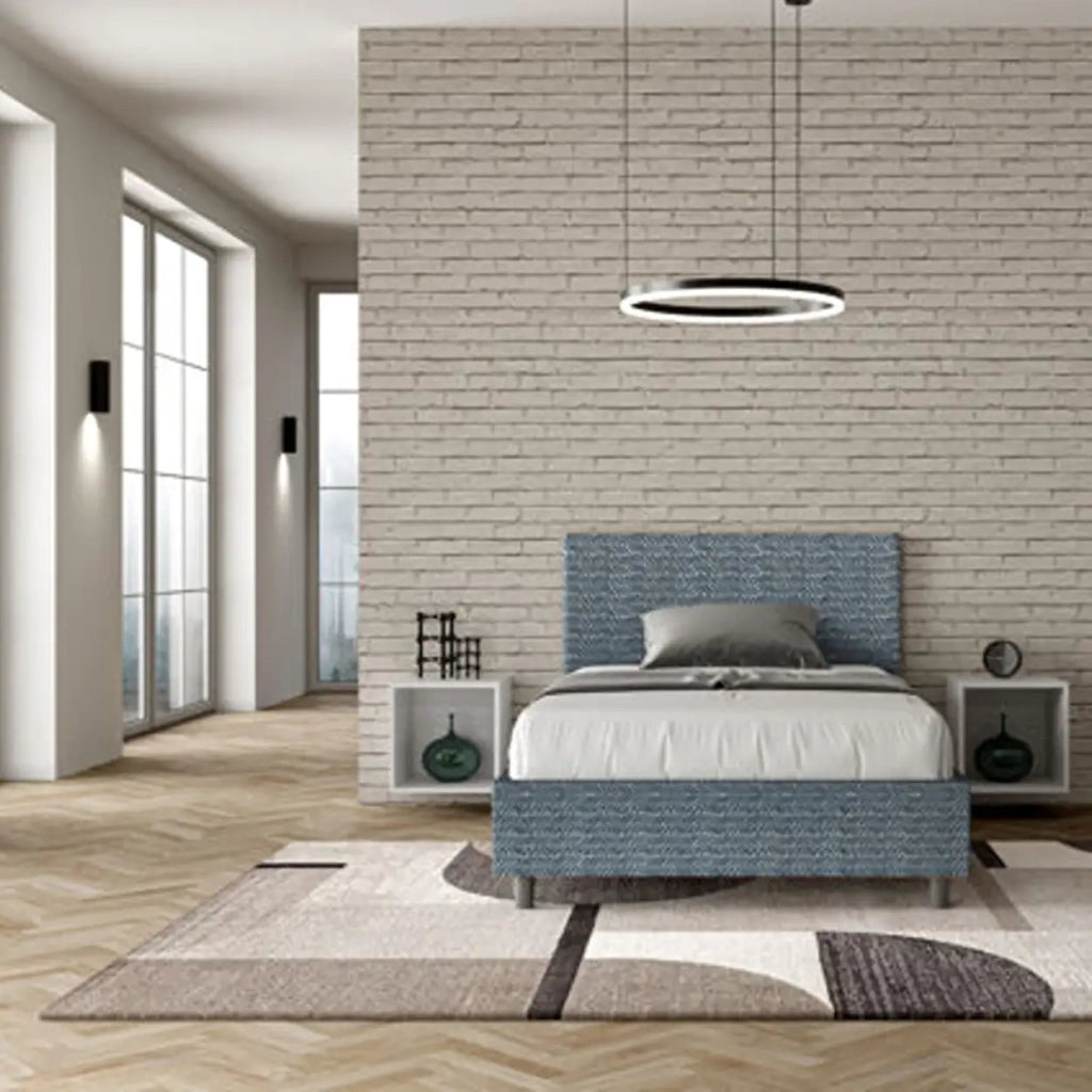 Letto una piazza e mezza con rete imbottito 120x190 tessuto Aragona 8 blu Adele
