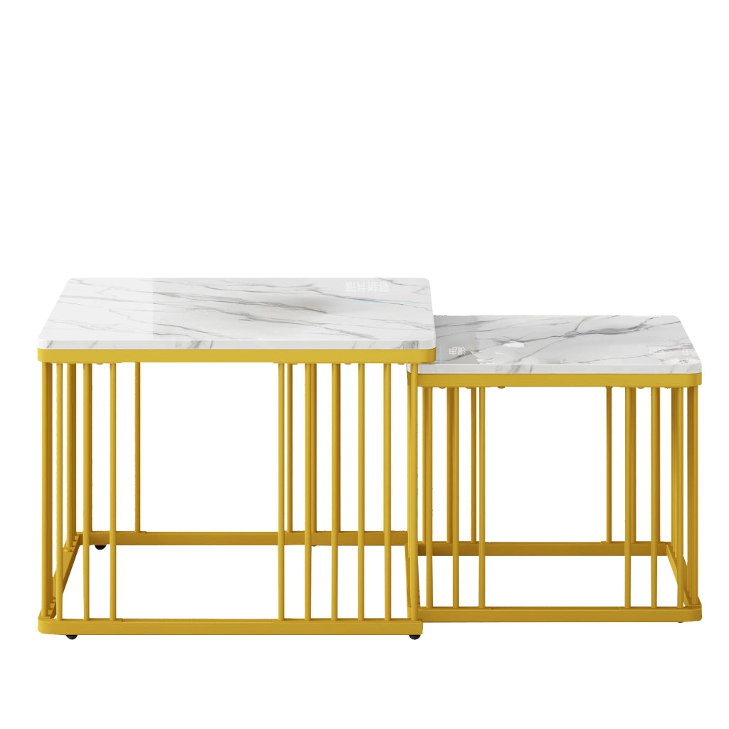 Set di 2 tavolini da caffè 60x60x45 cm e 45x45x40 cm inseribili uno nell'altro in MDF bianco