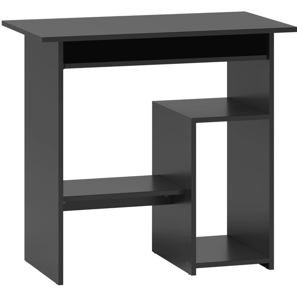 Scrivania compatta con ripiani aperti, 80x45x75 cm, nero, per ufficio e studio