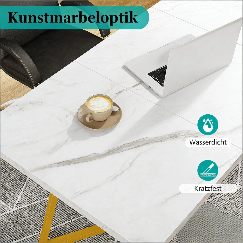 SCRIVANIA Moderna Bianco e Oro in Metallo e Legno