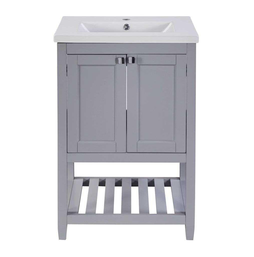 Mobile bagno con lavabo in ceramica e base contenitore 60 cm, grigio chiaro