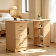 Scrivania per computer in MDF effetto legno chiaro con 3 cassetti e 3 ripiani aperti, 120x49x72 cm