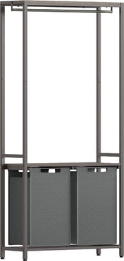 Asciugamano, 2-segmenti asciugamano con 2 pannelli, imbottitura estraibile e rimovibile, corda per appendere la biancheria, 2 x 46 l, 73 x 33 x 177 cm, grigio e marrone grigiastro, BLH231G02