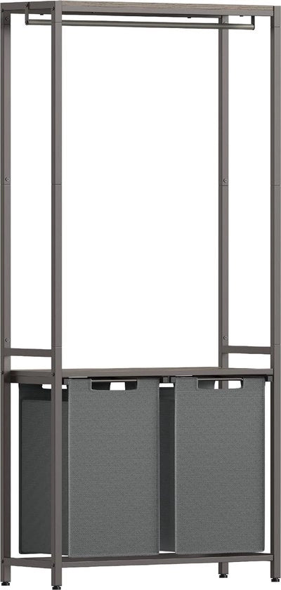 Asciugamano, 2-segmenti asciugamano con 2 pannelli, imbottitura estraibile e rimovibile, corda per appendere la biancheria, 2 x 46 l, 73 x 33 x 177 cm, grigio e marrone grigiastro, BLH231G02