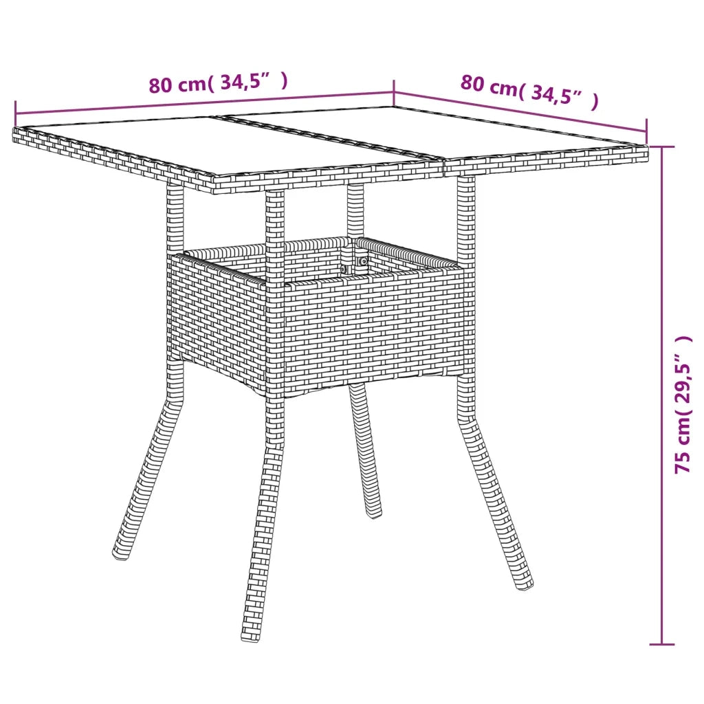 Set Pranzo da Giardino 3pz | Set Salotto da Giardino con Cuscini Polyrattan Acacia Grigio