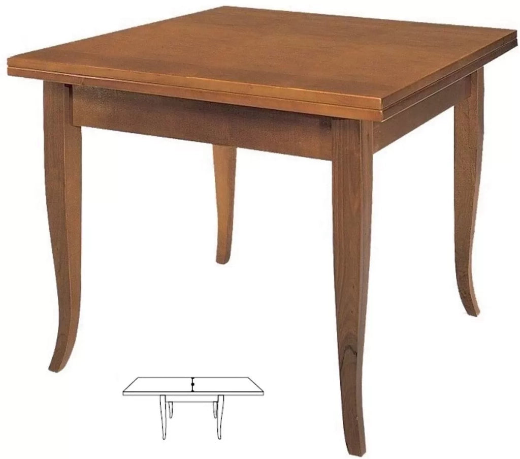 Tavolo noce gamba sciabola 80x80 allungabile a libro (14) - Mobili 2G