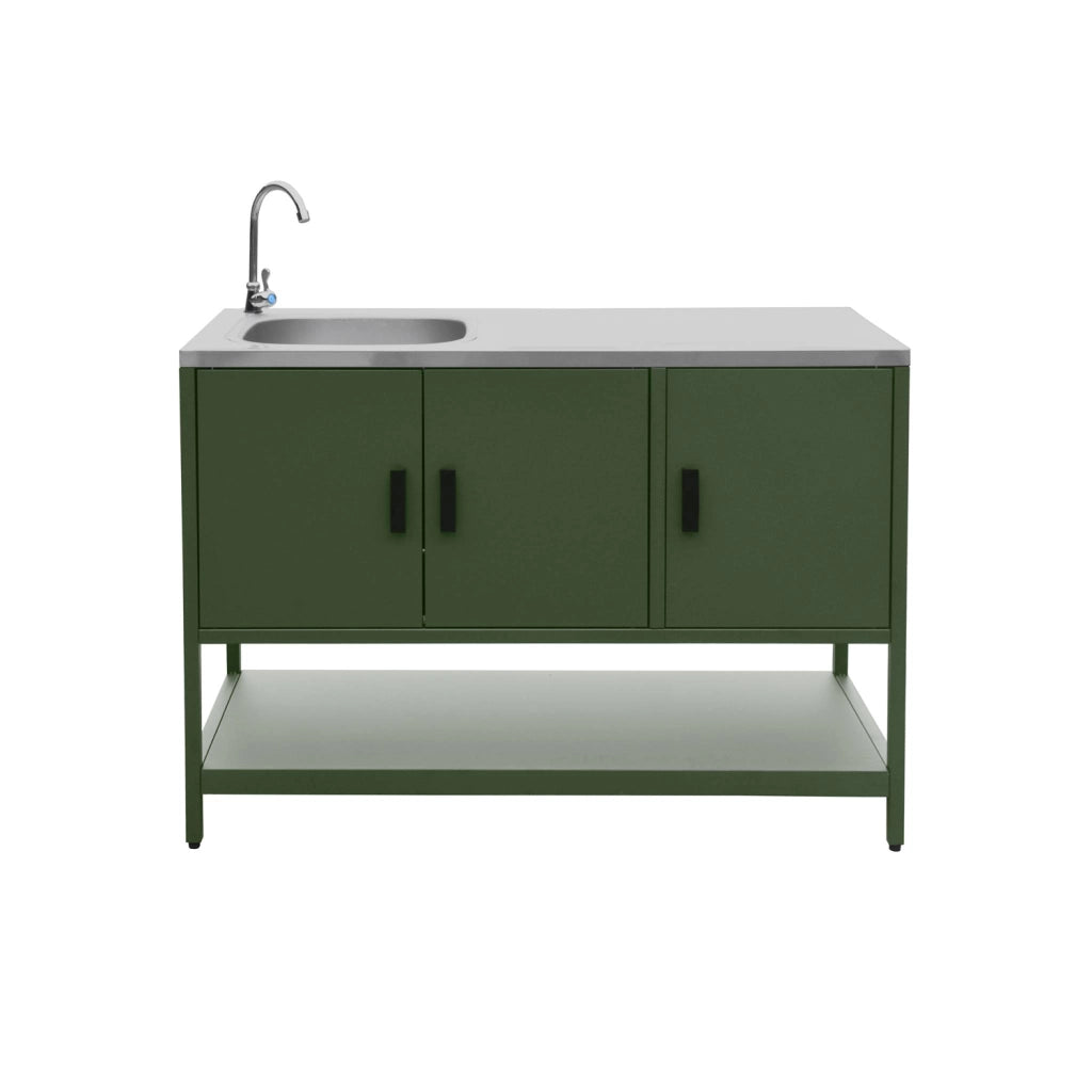 Cucina da esterno, 3 moduli in acciaio inox, verde