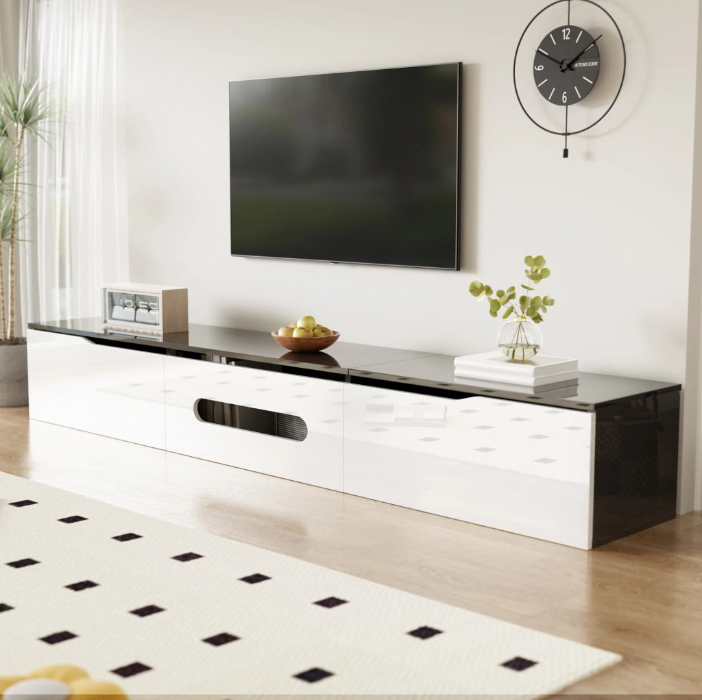 Mobile TV 180x35x30 cm con LED a 16 colori e 3 ante in MDF e truciolare nero e bianco