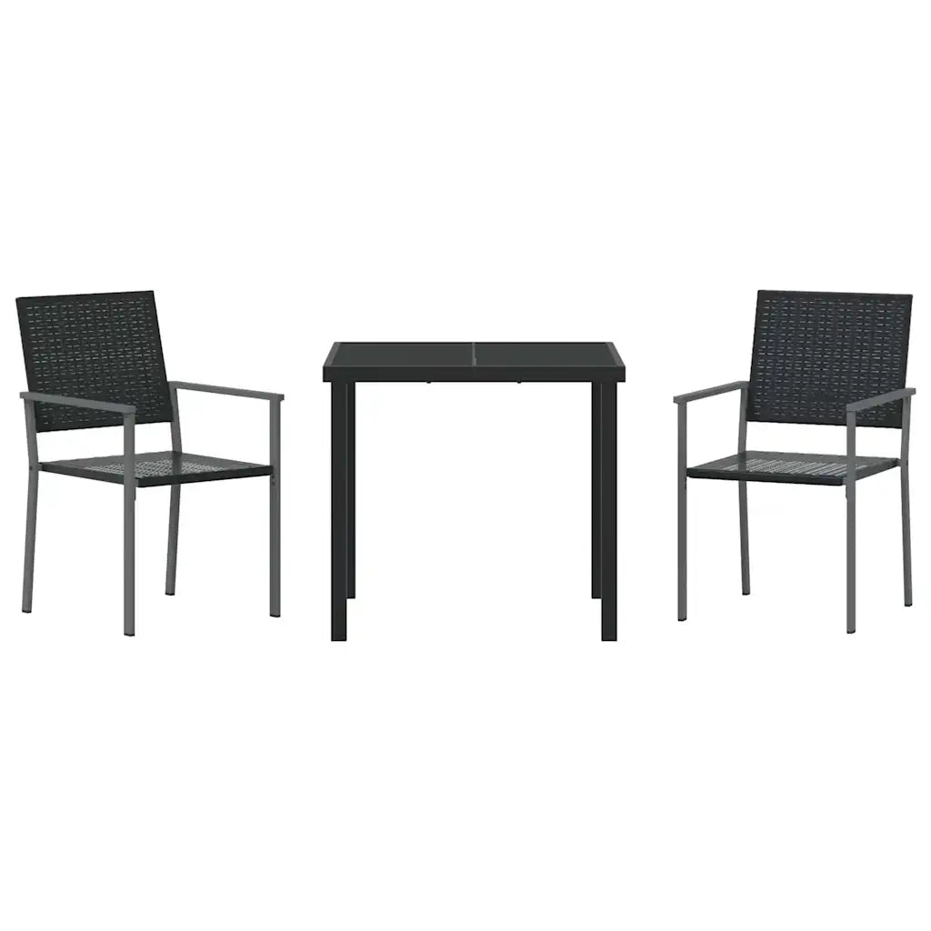 Set da Pranzo per Giardino 3 pz Nero Rattan in PE 3379079