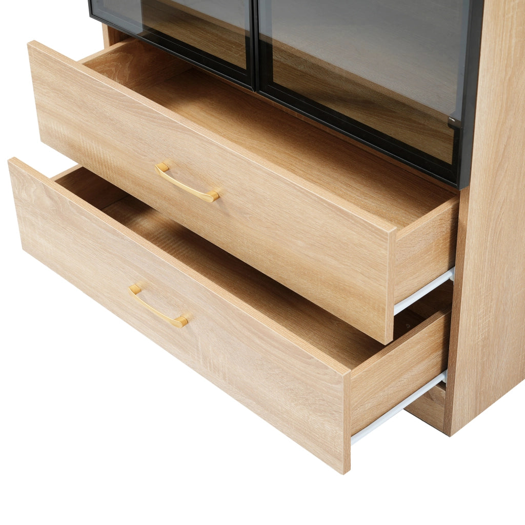 Mobile da bagno con vani aperti e anta in vetro - in MDF - 75×34.5×170 cm - marrone