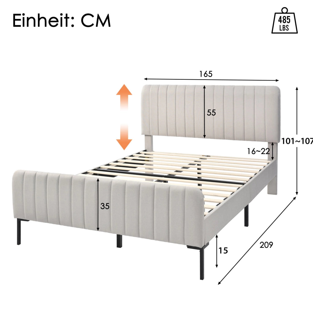 Letto imbottito 160x200 cm grigio-beige con rete e testiera regolabile