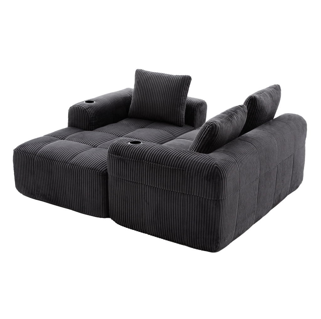 Divano compatto modulare 253x158x61 cm in velluto a coste grigio scuro