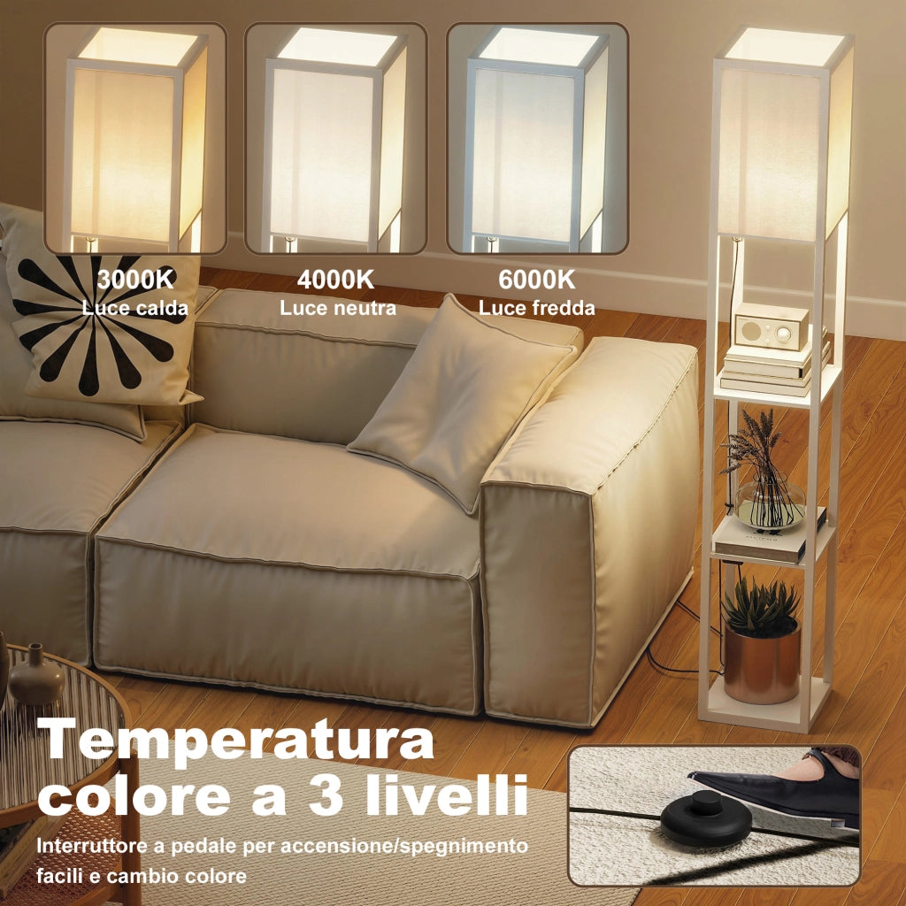 Lampada da Terra con Ripiani e Porte USB ¨C Minimal ¨C Bianco