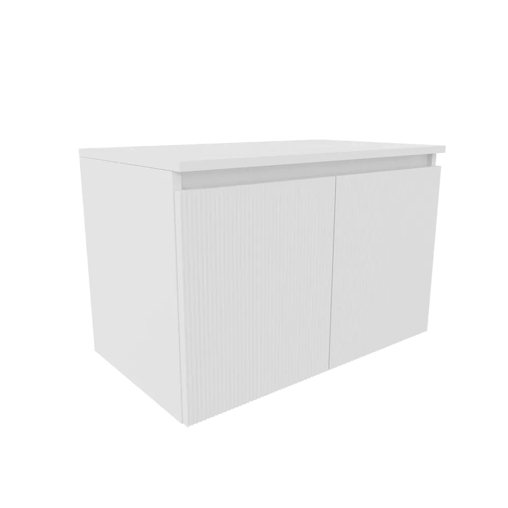 Mobile bagno sospeso 60cm bianco opaco cannettato 2 ante con top | Pelion