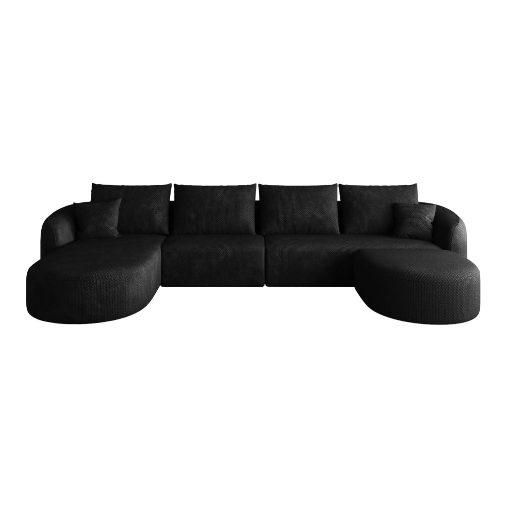 Divano angolare a U 336x168x85 cm in tessuto nero senza montaggio