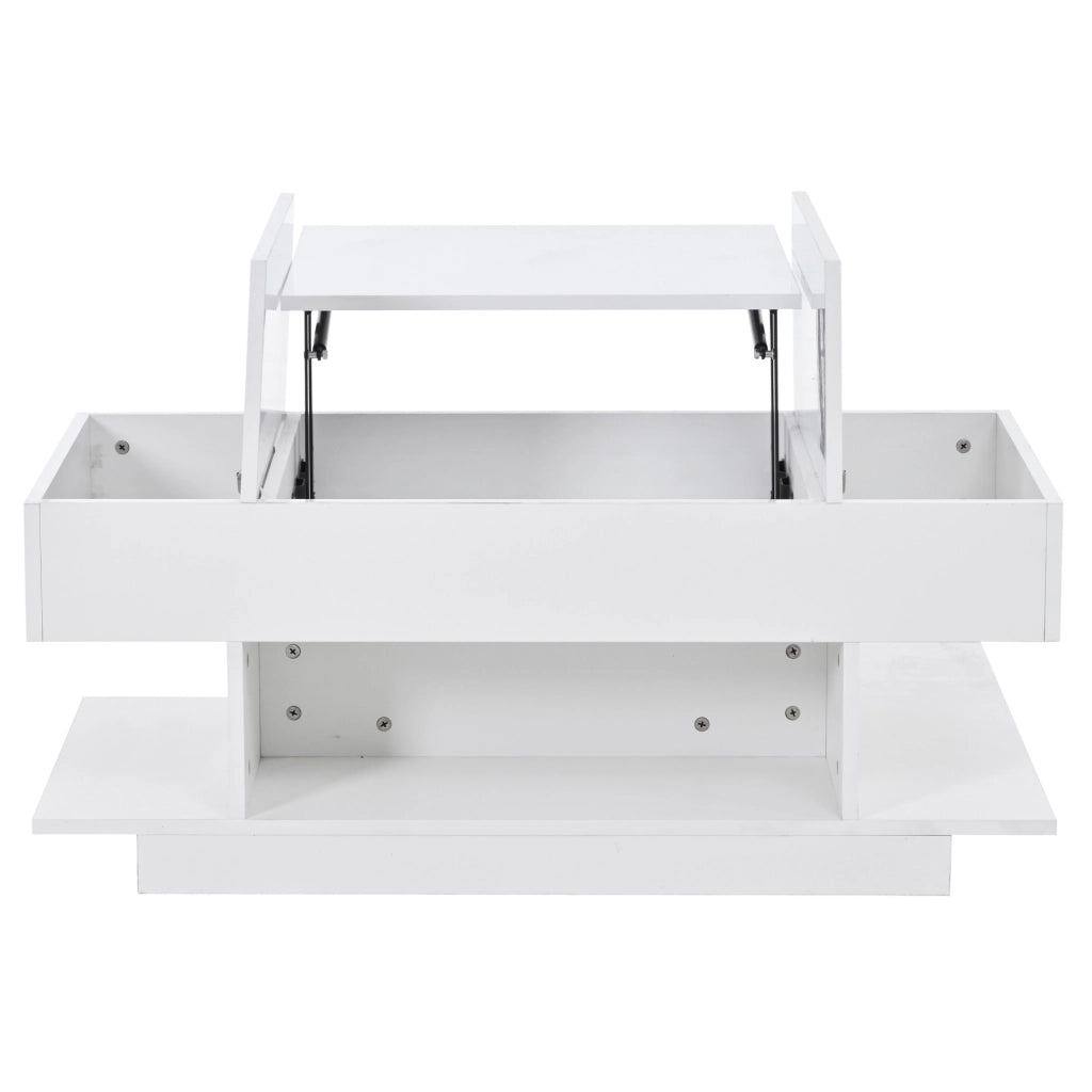 Tavolino da caffè con piano sollevabile e LED; 98 x 45 x 40 cm; truciolare bianco
