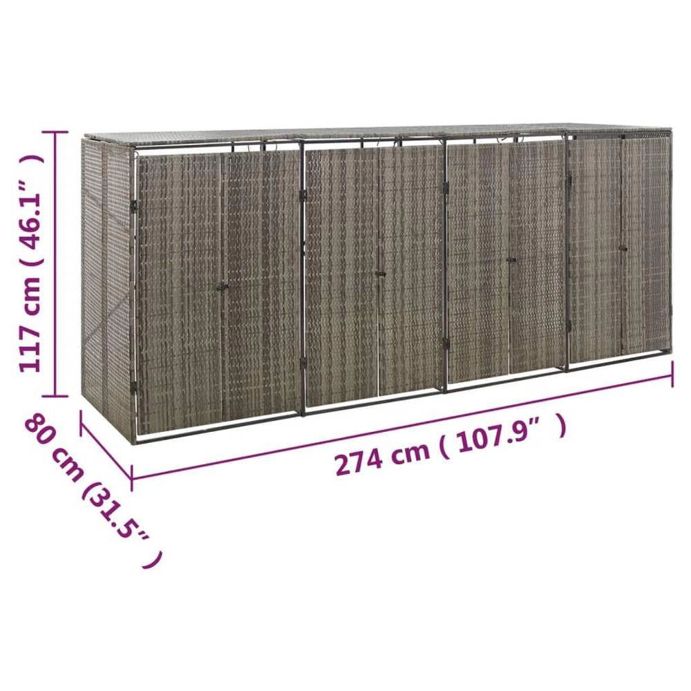 Garbage Can Storage Unit For 4 Bins, Grey, 274x80x117 Cm, Poly Rattan