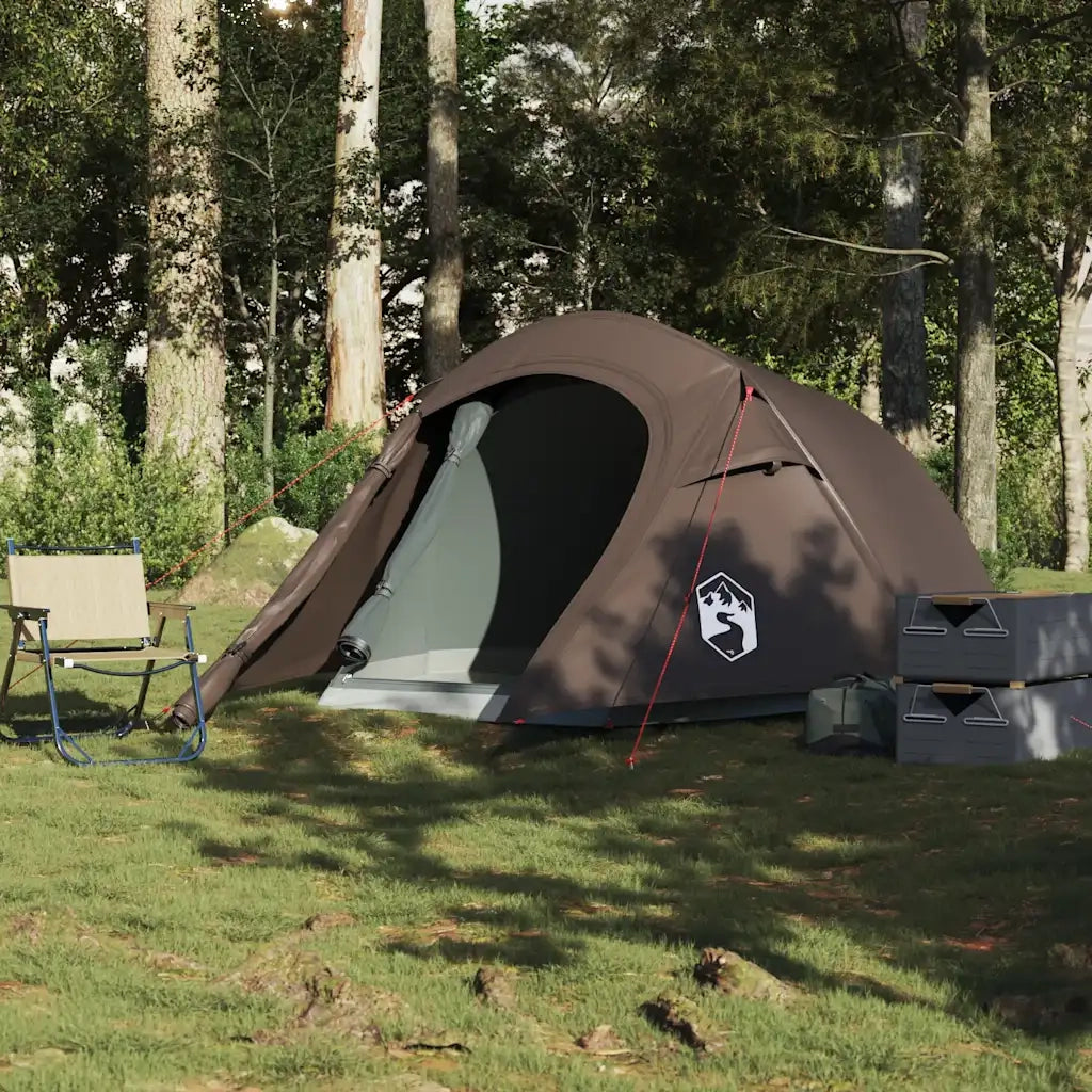 Tenda da Campeggio a Tunnel per 3 Persone-Tenda per Escursionismo Marrone Impermeabile