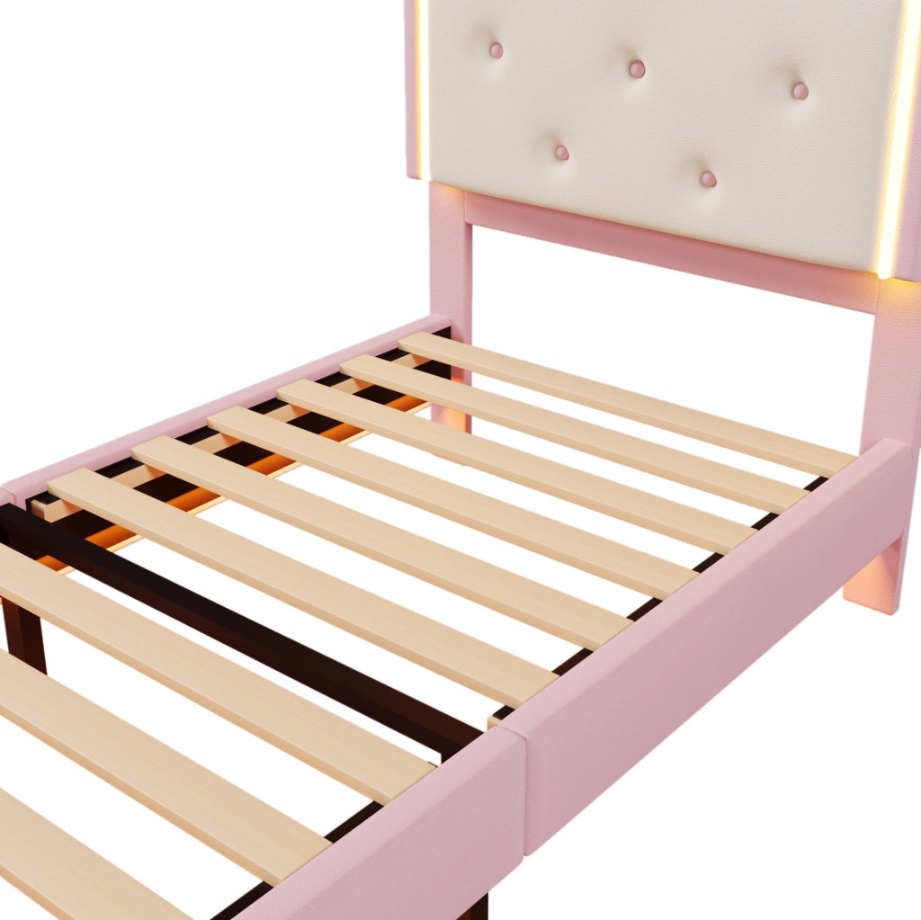LETTO Principessa 90x200 cm in PU Rosa con luci LED
