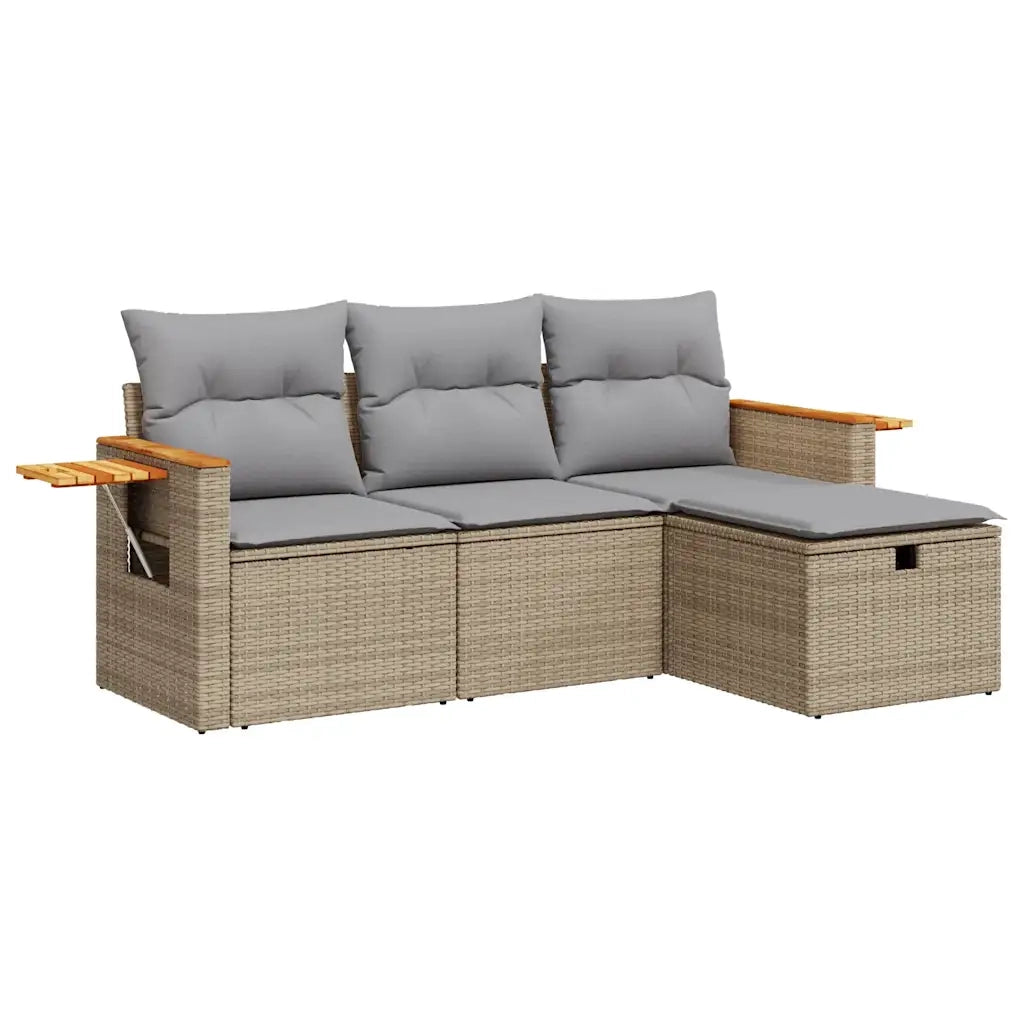 Set Divano da Giardino 4 pz con Cuscini-Sofa da Giardino-Divanetto da esterno Beige in Polyrattan 311251