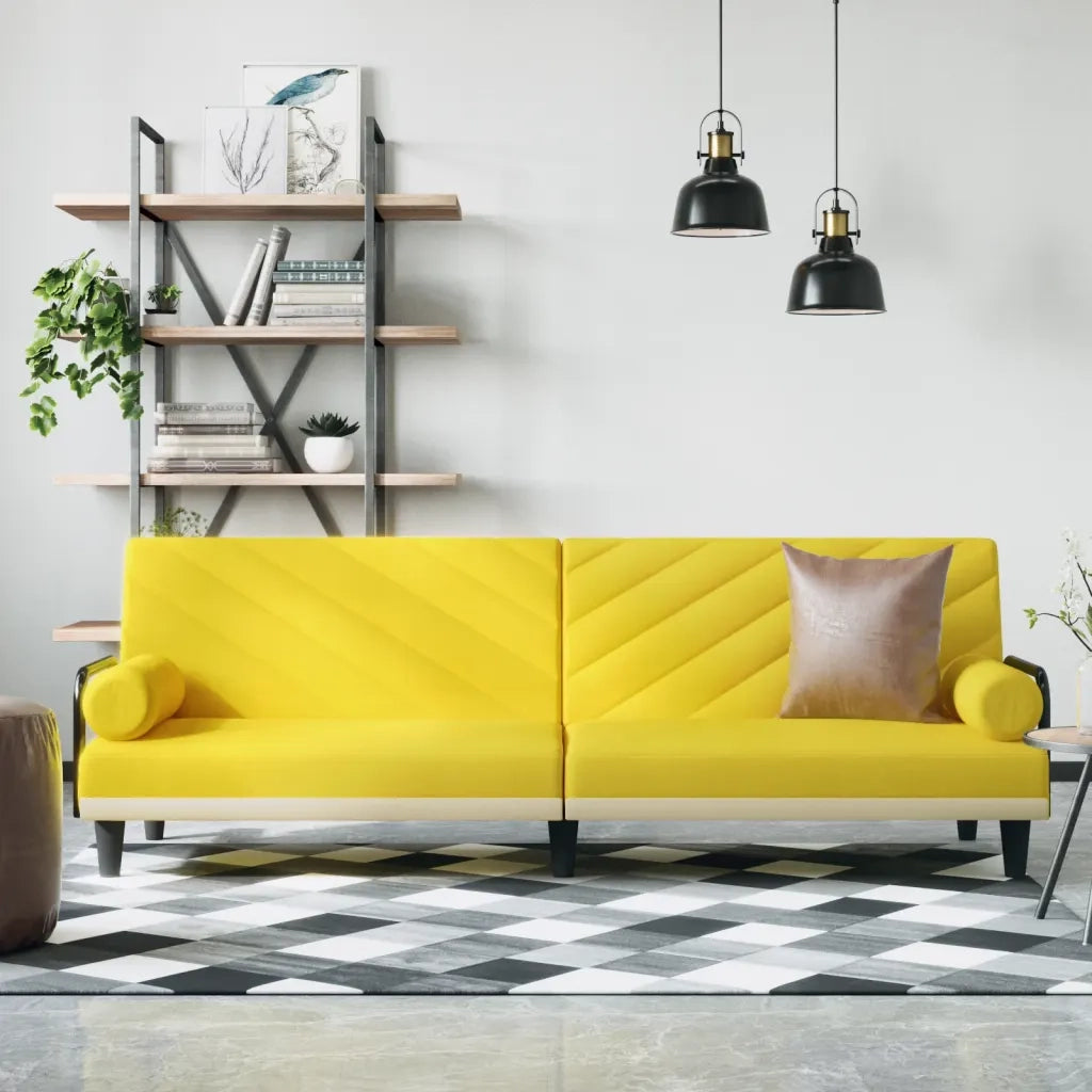 Divano letto | Sof¨¤ letto | Letto singolo con Braccioli Giallo Chiaro in Tessuto