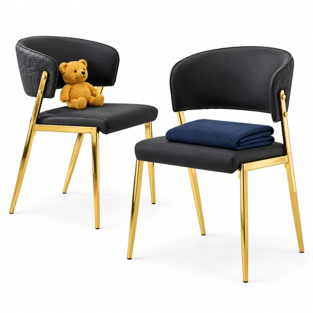 Set 2 sedie da pranzo imbottite in PU nero con struttura in metallo HOMVRA