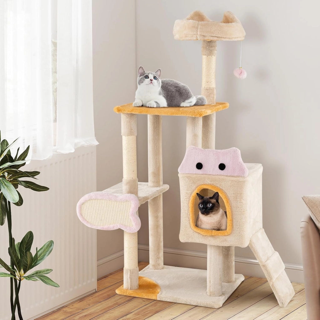 Albero per Gatti da Interno Alto 125 cm a Più Livelli con Cuscino
Tiragraffi per Gatti con Rifugio, Tiragraffi in Sisal a Forma di Pesce, Rampa, Pallina Pendente e Piattaforme
