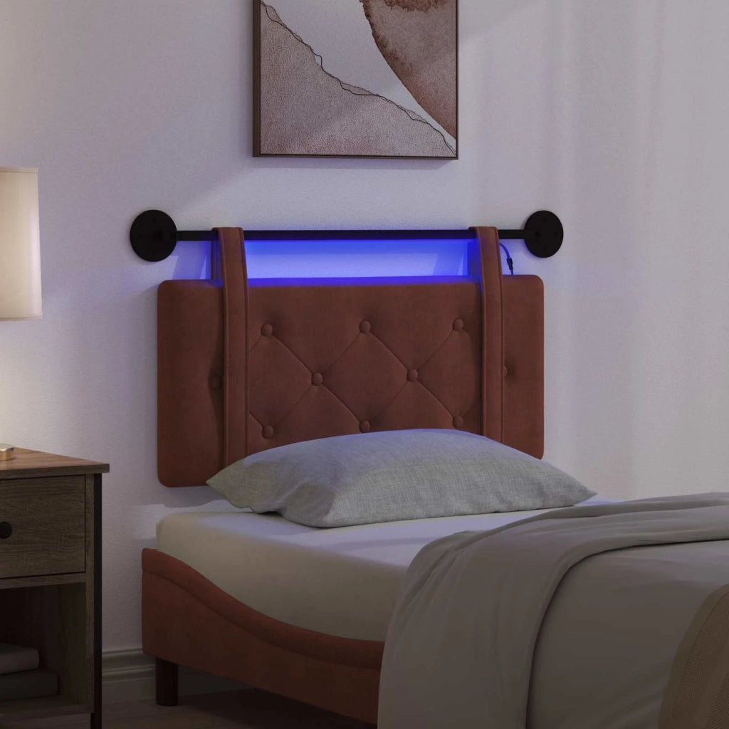 Testiera | Testata sospesa Con luce LED Marrone Lucido PU Antico