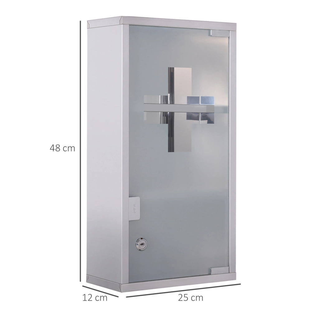 Armadio porta medicinali in acciaio inox con 3 ripiani, chiudibile a chiave, 25x12x48 cm, per uso domestico