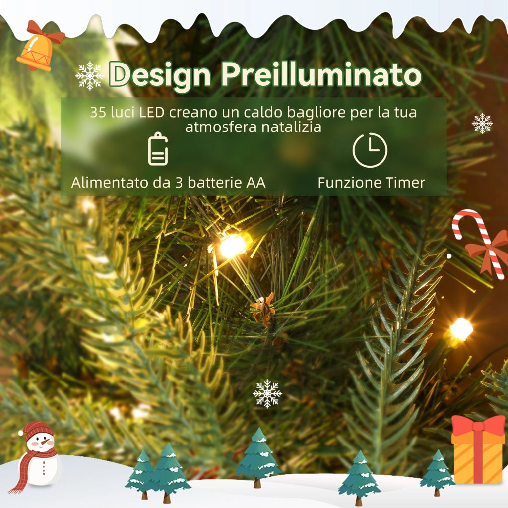 Ghirlanda Natalizia Decorativa da Interno 60cm con 35 LED Pigne Bacche e Agrifoglio