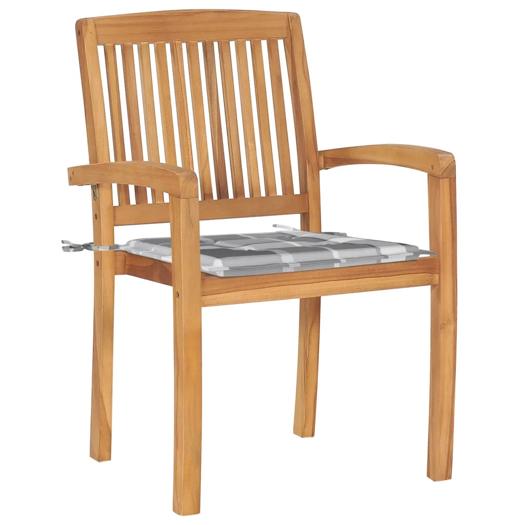Sedie da Giardino Impilabili 4 pz con Cuscini Massello di Teak 3073224