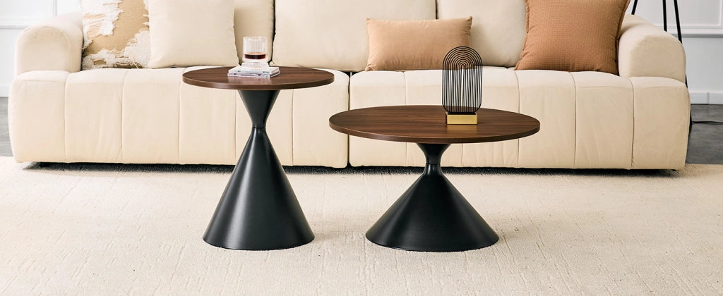 TAVOLINO DA CAFFÈ Set da 2 pezzi Ø70/50 cm Nocciola e nero