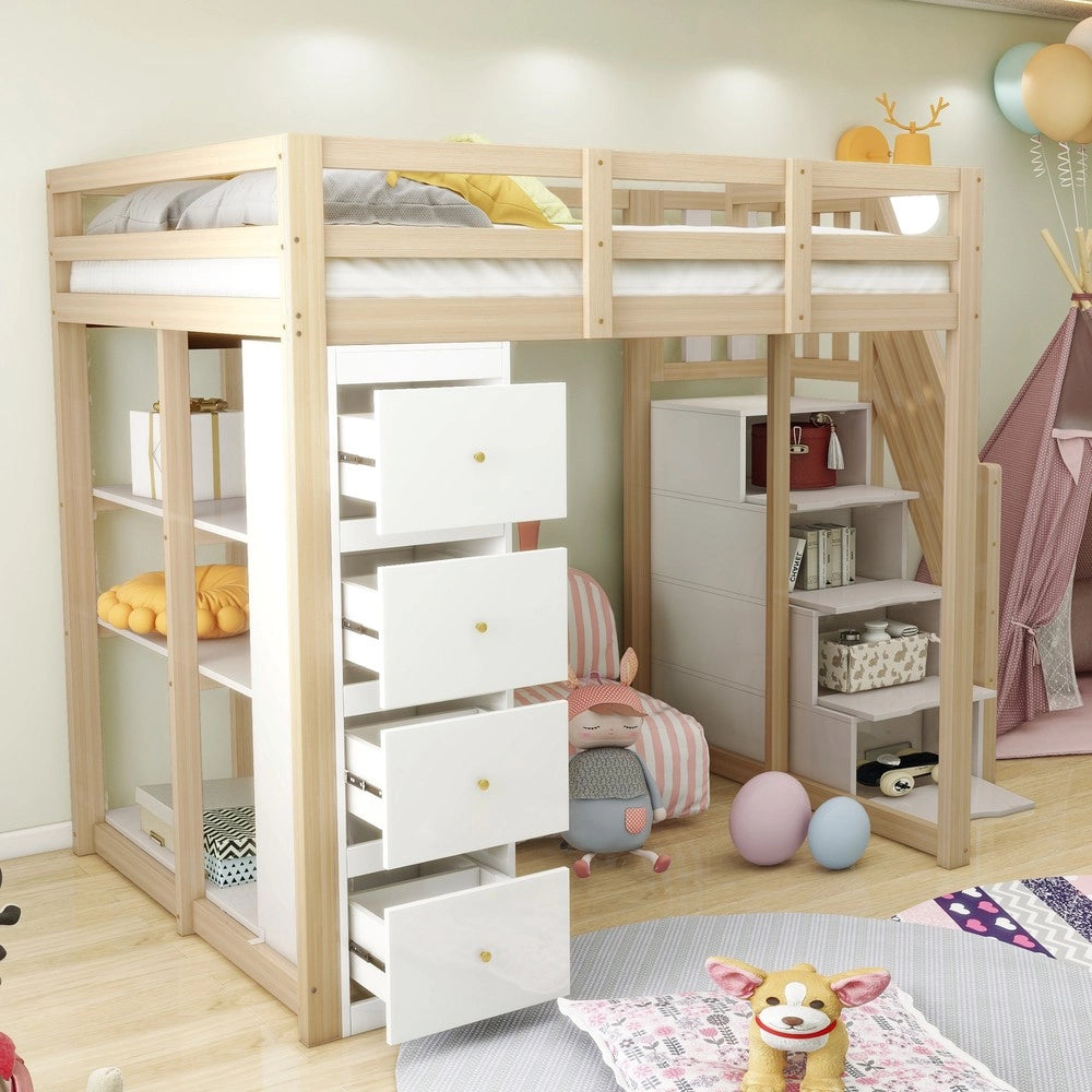 Letto a soppalco con cassetti ¨C Minimal ¨C 140x200 cm legno massello pino colore legno