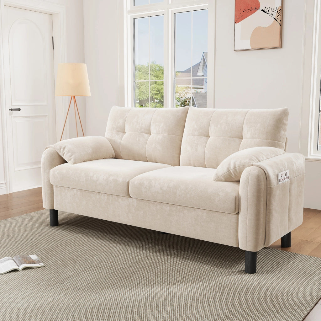 Divano modulare a 2 posti in tessuto chenille; 158 x 80 x 88;5 cm; beige