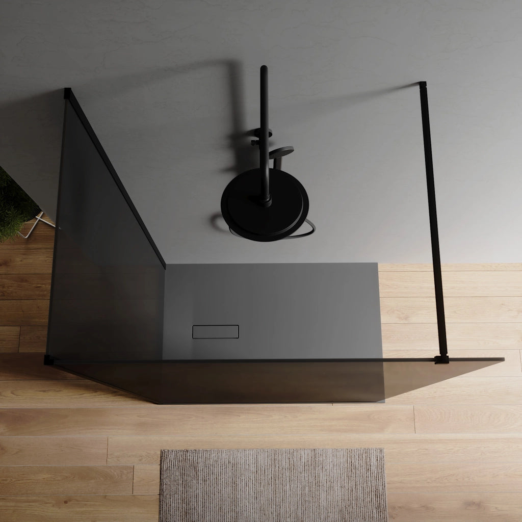 Doppio walk-in nero opaco 90x90 cm vetro 8mm fumè anticalcare h200 | Keros