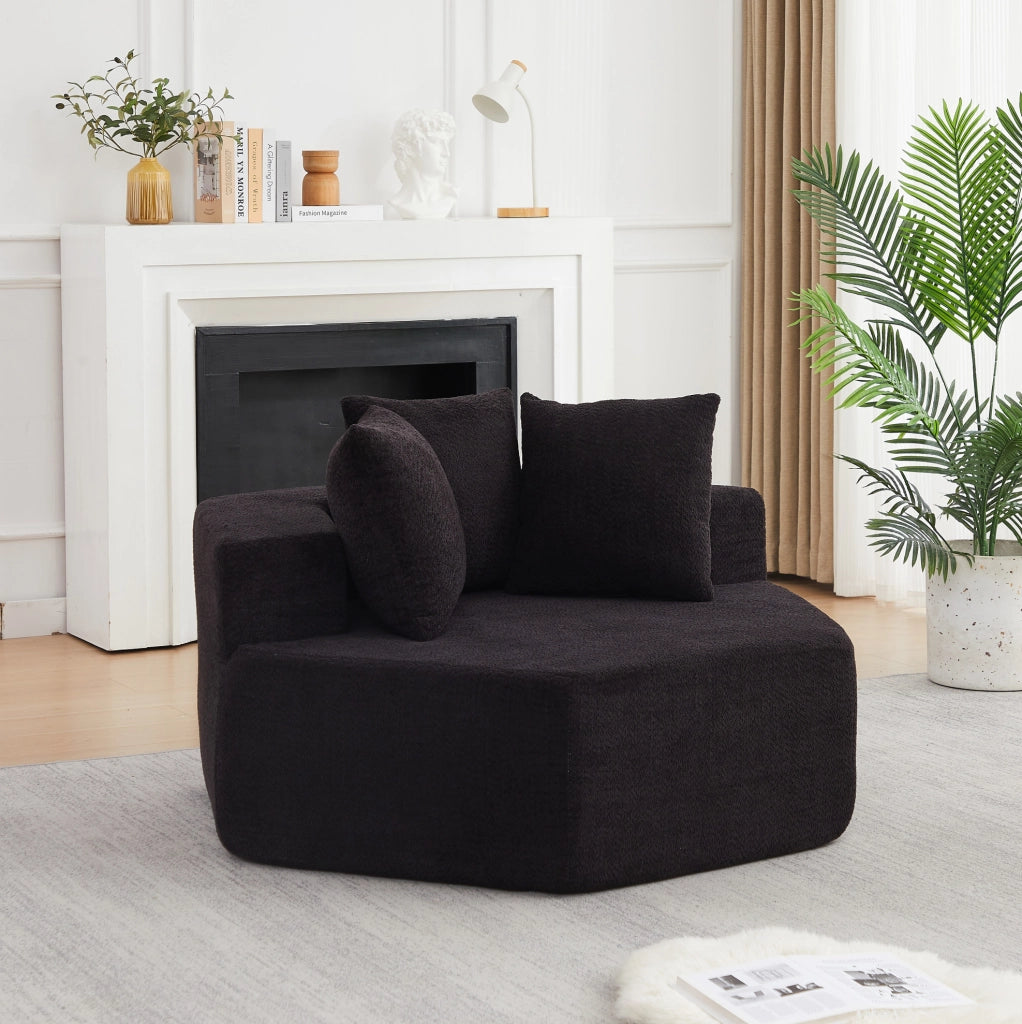 Poltrona lounge modulare esagonale in chenille nera