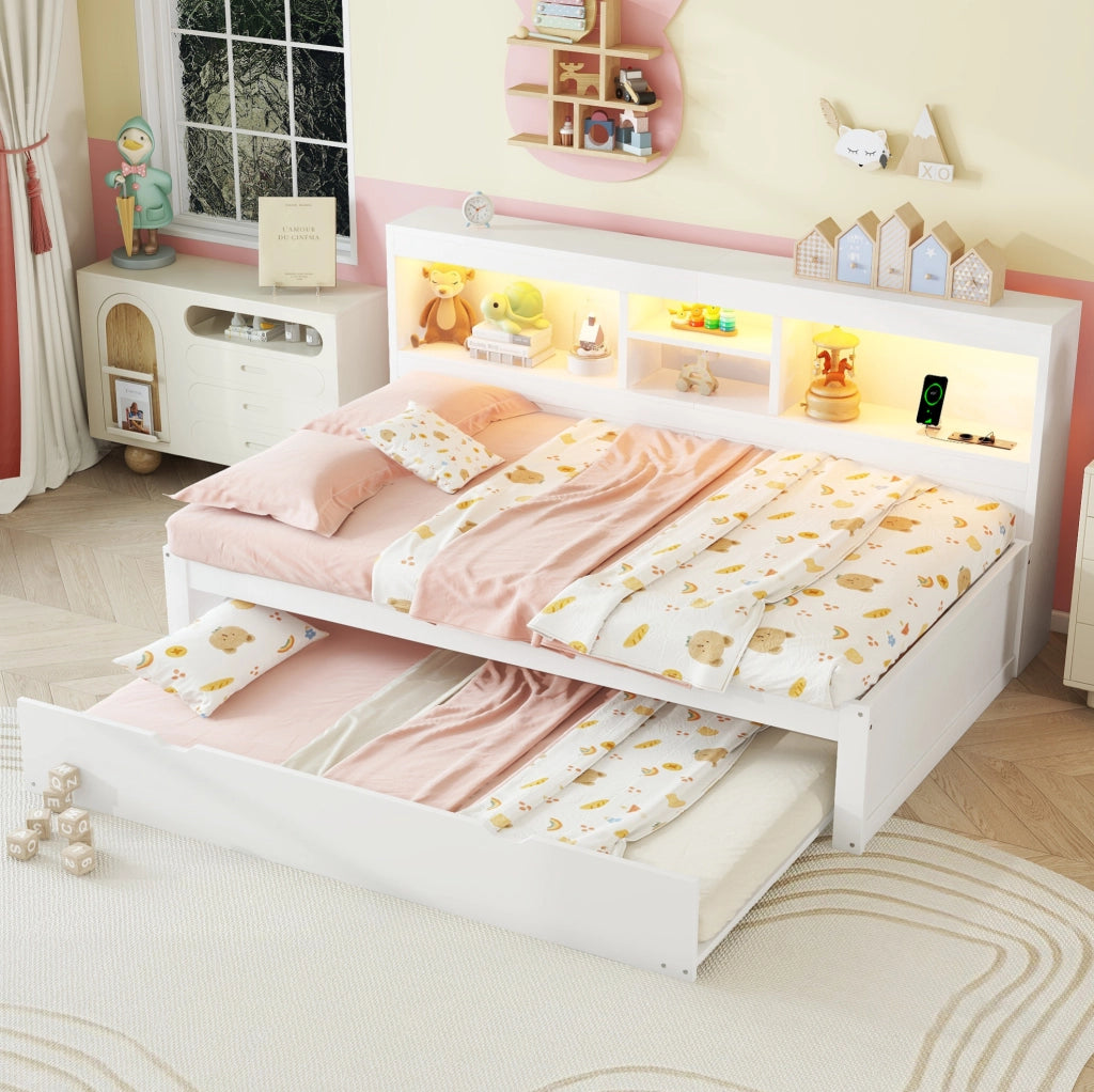 LETTO 90x200 cm con letto estraibile, bianco, truciolare e MDF