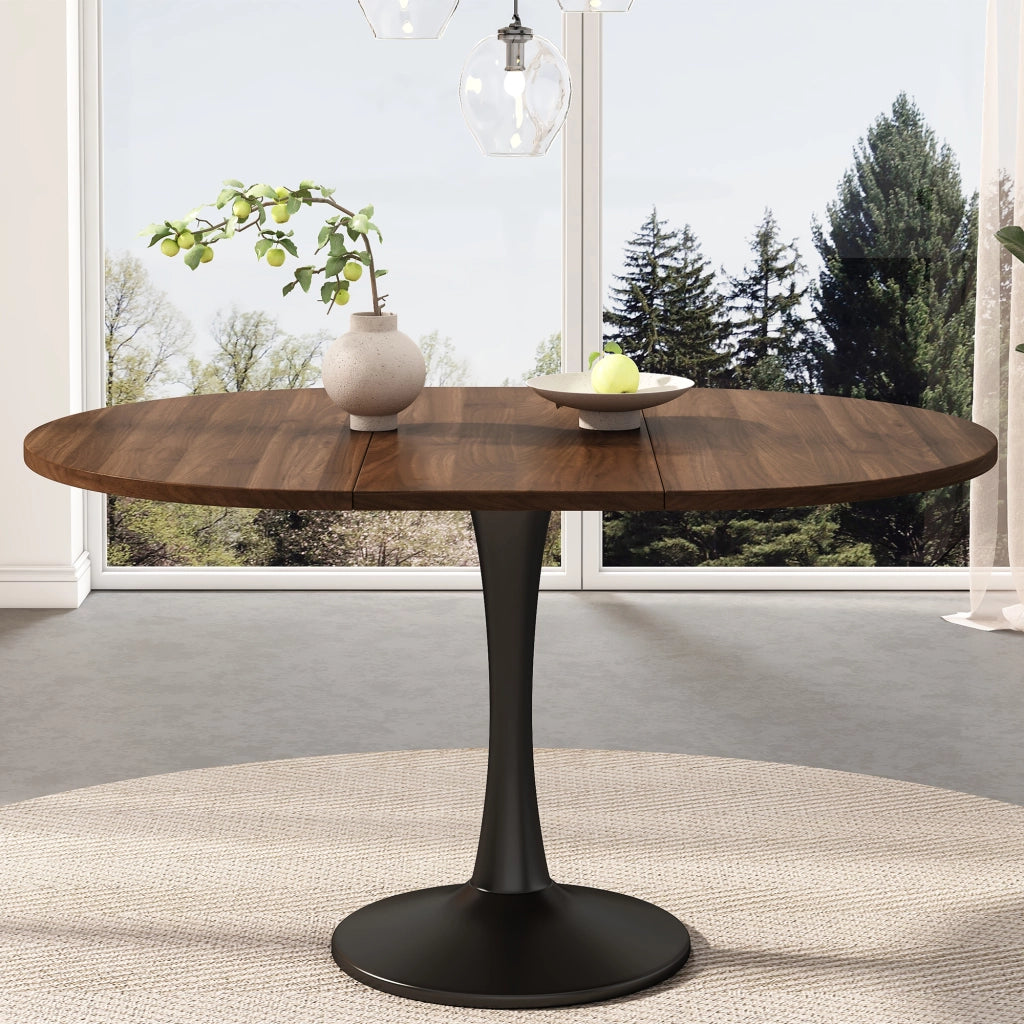 Tavolo da pranzo allungabile ovale in MDF color noce per pranzi e momenti di relax 100/140 × 100 × 75 cm