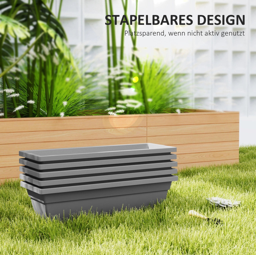 Set di 5 vasi da esterno impilabili in plastica grigio