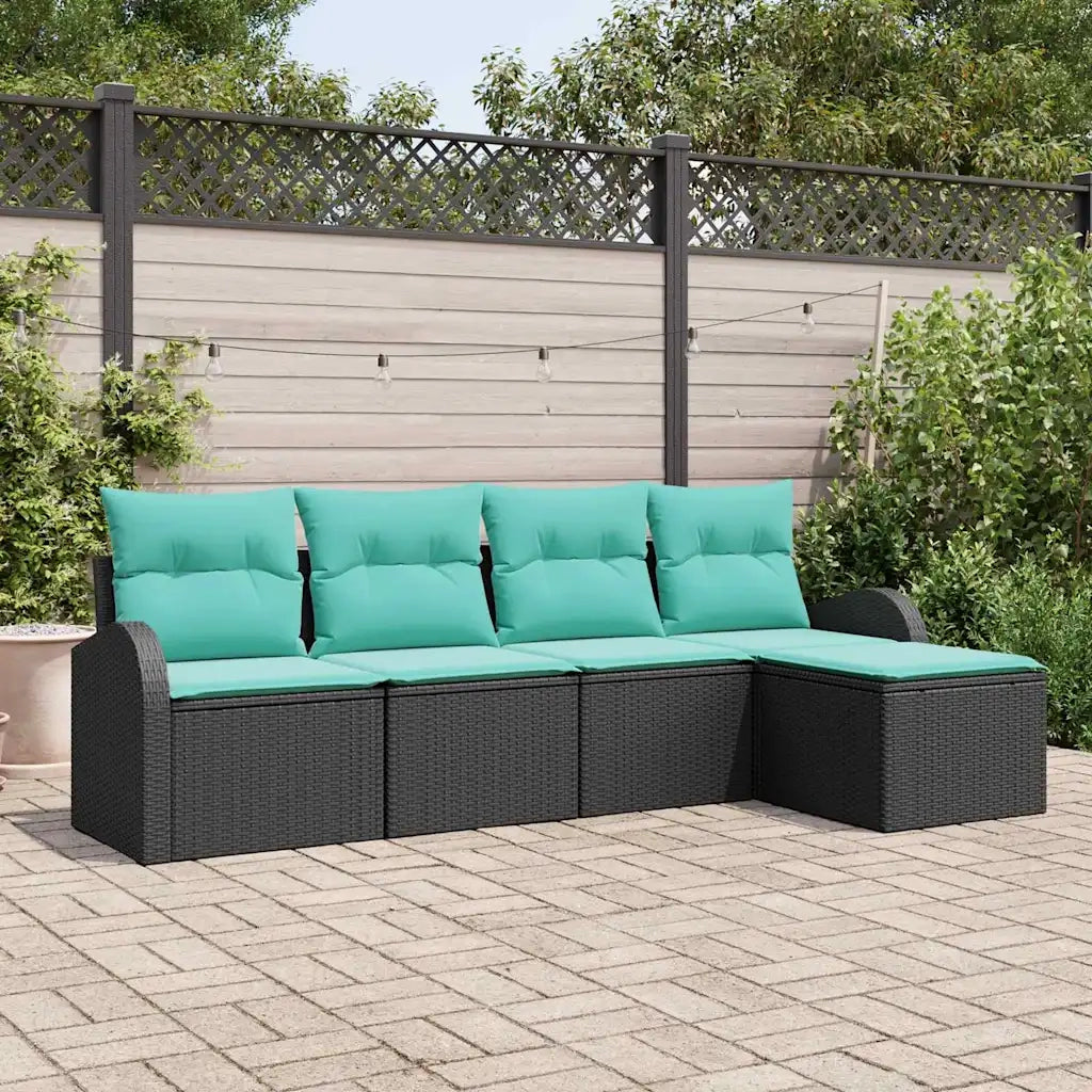 Set di divani con cuscino 5 pcs Nero e Turchese polyrattan 3354675