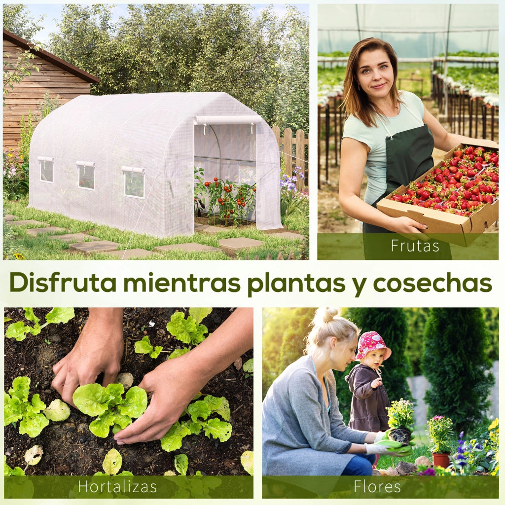 Serra Tunnel da Giardino 4x2x2m ¨C Xylo ¨C 6 Finestre Traspiranti Porta Avvolgibile Bianco