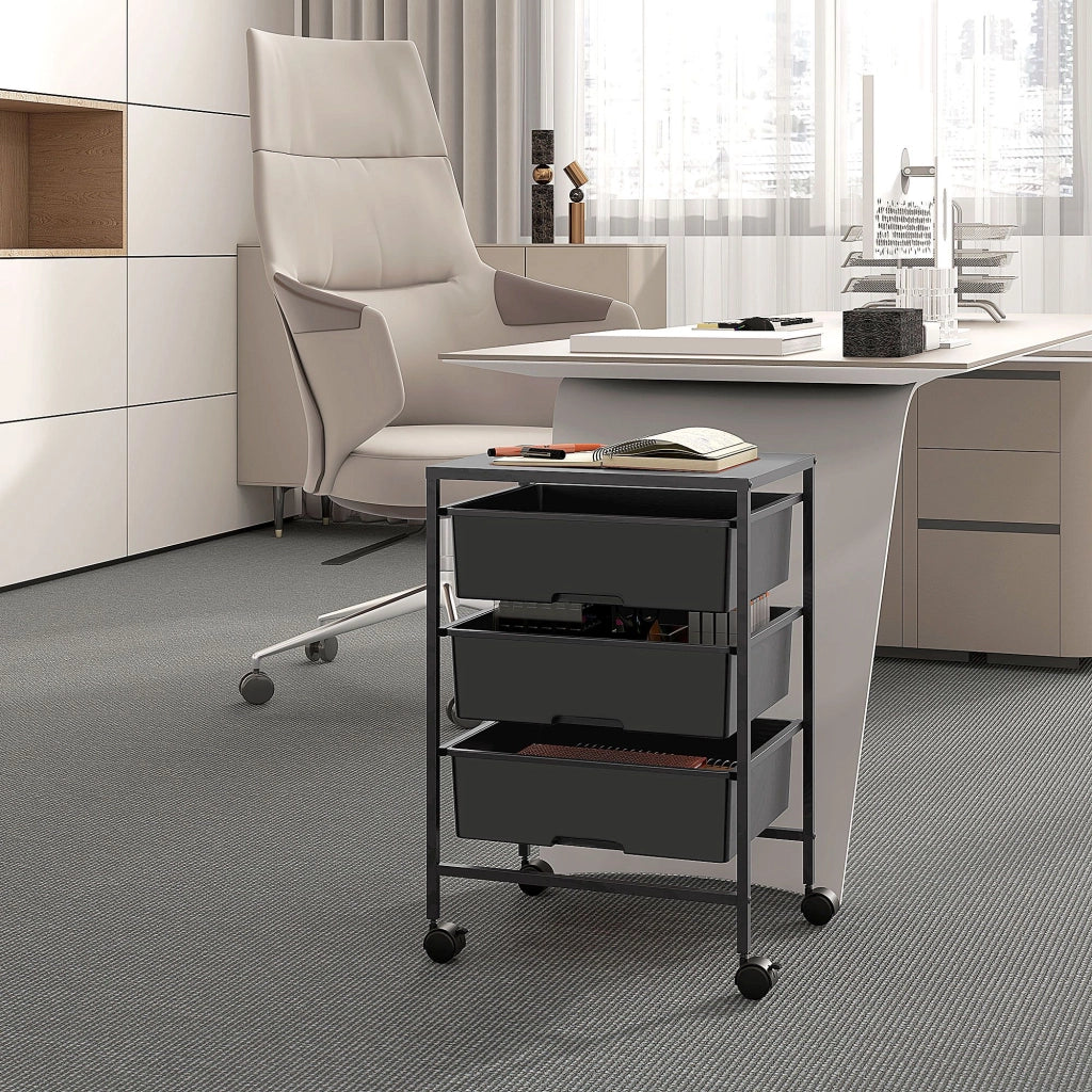 Carrello con ruote e 3 cestini ¨C zephmum ¨C 40,8x33,5x60,5 cm, nero