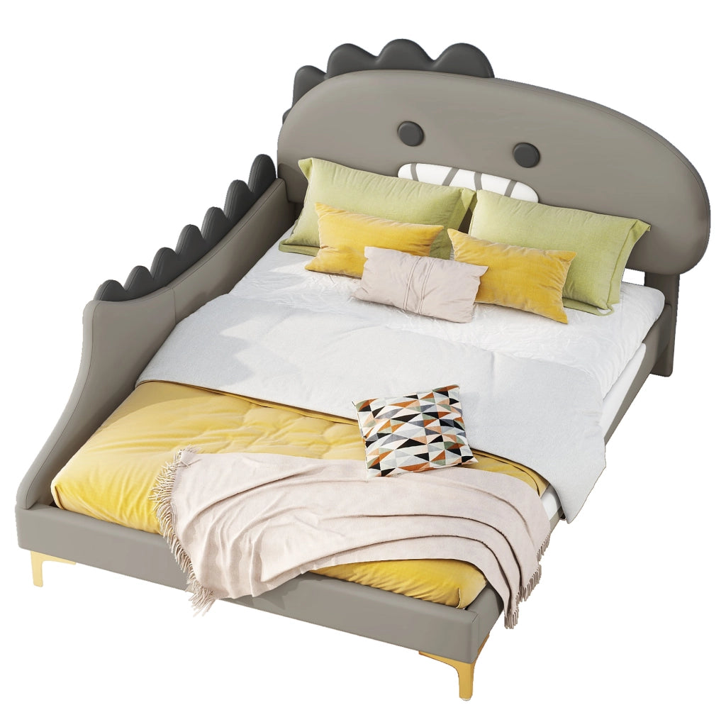 Letto per bambini 140x200 cm a forma di dinosauro cartoon in PU grigio