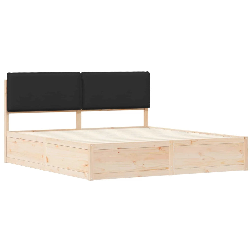 Letto con Testiera Rivestita Nero 200 x 200 cm Pino massello
